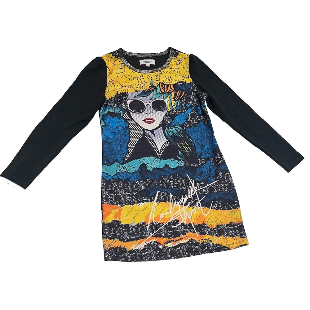 La Chapelle Sport Pop Art Graphic Mini Dress Black Long Sleeve 155/80A